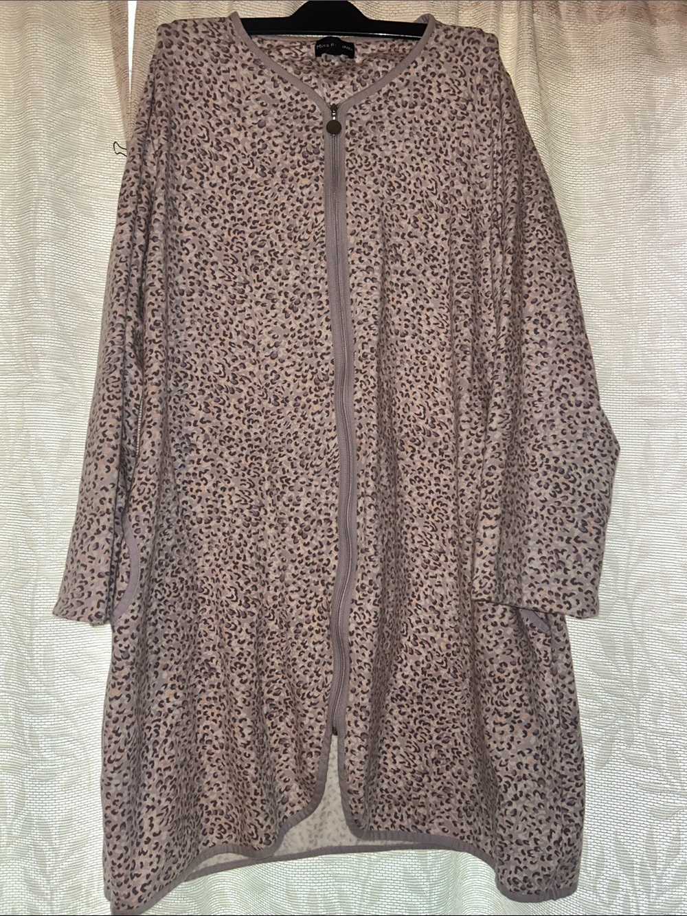 Miss Elaine Taupe and Dark Brown Leopard Print Zip Front Robe